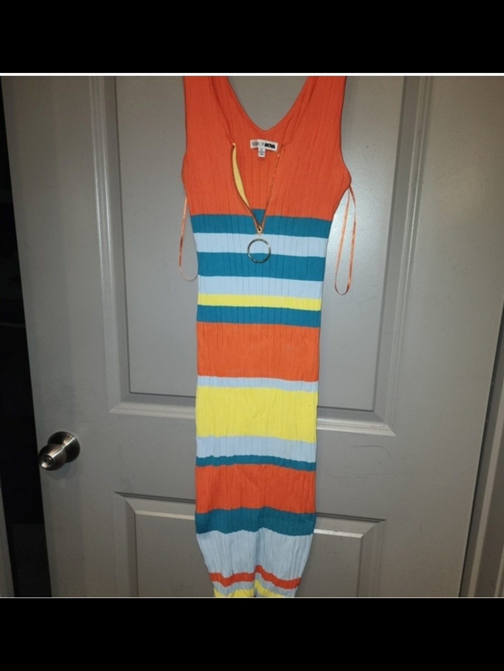 Fashion Nova Orange Multi-Color Striped Bodycon Dress